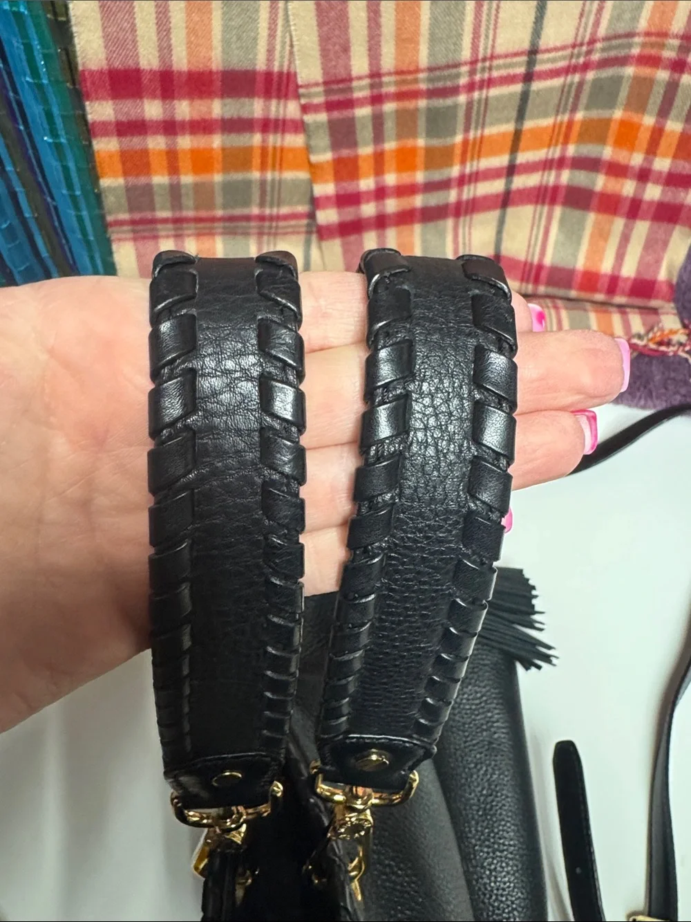 Michael Kors Black Leather Tassel Satchel Handbag